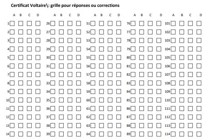 grille de réponses Voltaire