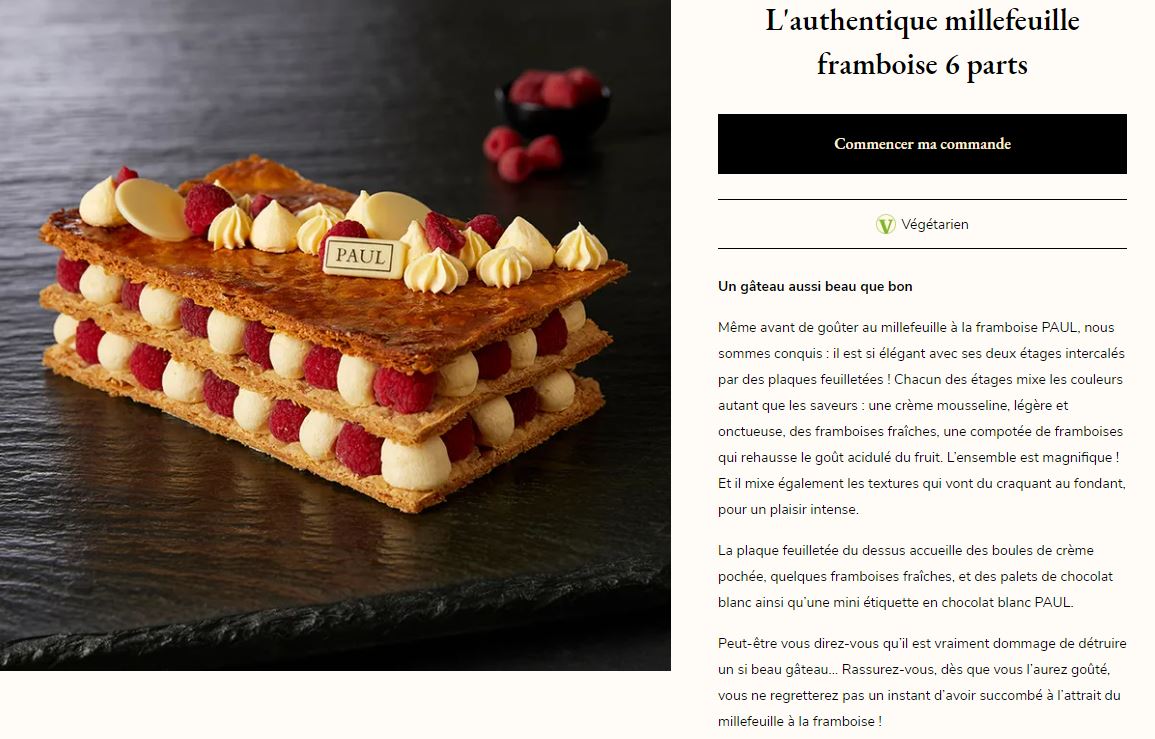 fiche produit du millefeuille framboise PAUL