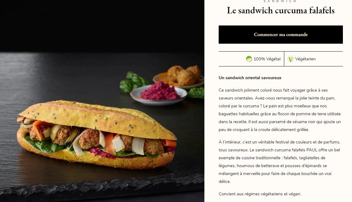 fiche produit sandwich curcuma falafel PAUL